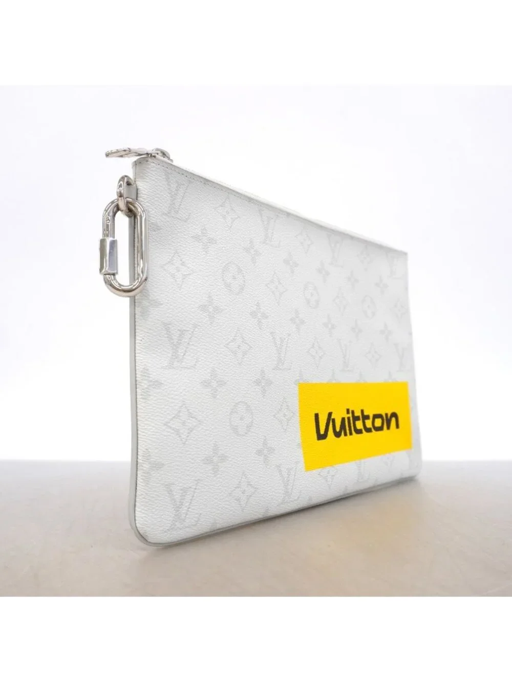 Louis Vuitton Clutch Monogram Logo Story Zipped Pouch GM Gray Yellow